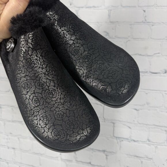 Alegria Meri Ankle Boots Women Size 7.5-8 US 38 EU Black Floral Shearling Shoes - Picture 9 of 12